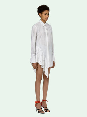 Off-White Popeline Asymmetrical Pinstriped Cotton Shirt Dress