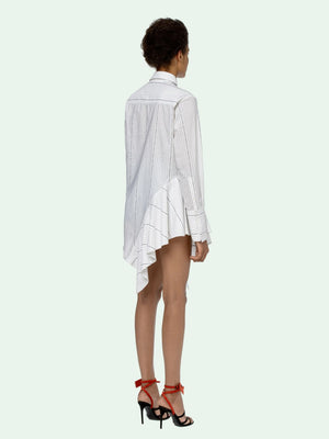 Off-White Popeline Asymmetrical Pinstriped Cotton Shirt Dress