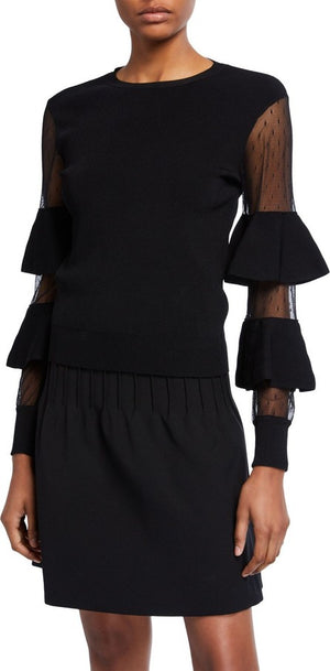 Red Valentino Tulle Ruffle Sleeve Sweater