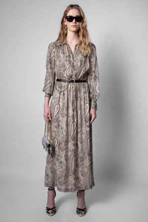 Zadig & Voltaire Reeva Paisley Printed Metallic Silk Maxi Dress