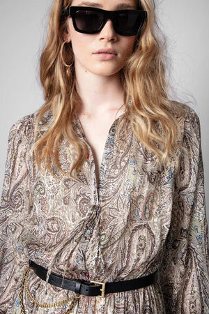 Zadig & Voltaire Reeva Paisley Printed Metallic Silk Maxi Dress