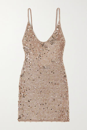 Retrofête Renata Sequin-Embellished Crochet-Knit Mini Dress