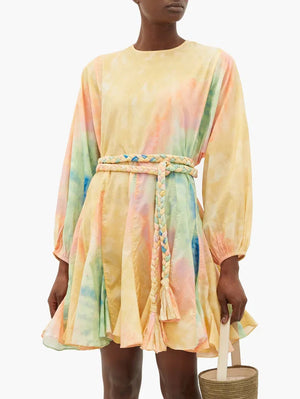 RHODE Ella Belted Tie-Dye Cotton Mini Dress