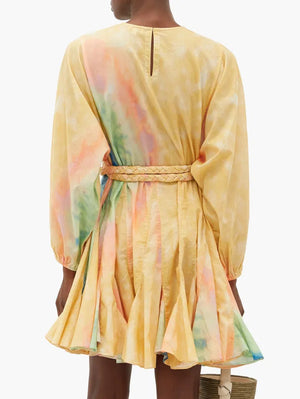 RHODE Ella Belted Tie-Dye Cotton Mini Dress
