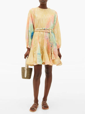 RHODE Ella Belted Tie-Dye Cotton Mini Dress