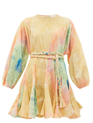 RHODE Ella Belted Tie-Dye Cotton Mini Dress