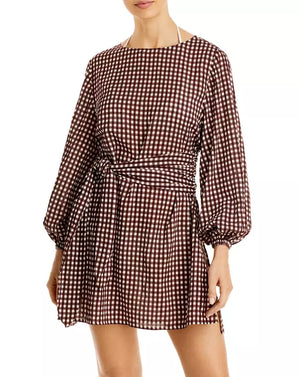 Peony Sunday Gingham Cotton-Blend Mini Dress