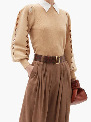 Chloé Scalloped-Edge Cutout Wool-Blend Sweater