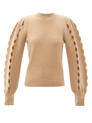 Chloé Scalloped-Edge Cutout Wool-Blend Sweater