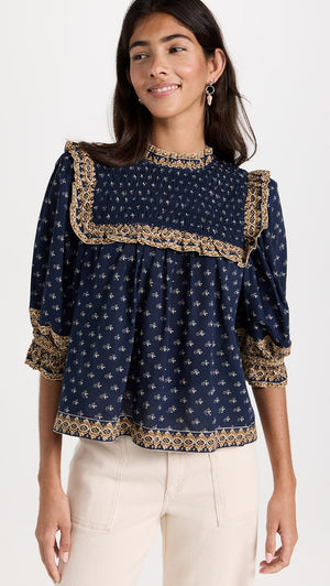 SEA New York Arlita Printed Puff Sleeve Top