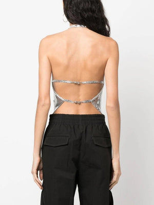 Paco Rabanne Crystal-Embellished Chainmail Halterneck Top