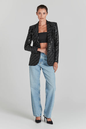 Nadine Merabi Meghan Embellished Velvet Blazer