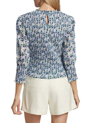 Veronica Beard Kali Smocked Cotton Printed Top