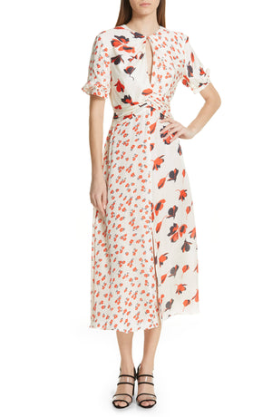 Self-Portrait Floral Printed Satin Midi Dress