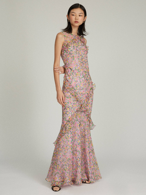 Saloni Tamara C Ruffled Silk Chiffon Maxi Dress