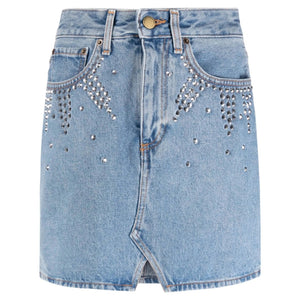 Alessandra Rich Rhinestone-Embellished Denim Mini Skirt