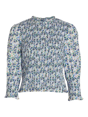 Veronica Beard Kali Smocked Cotton Printed Top