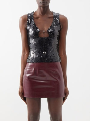 16Arlington Solaria Sequin Embellished Keyhole Neck Top