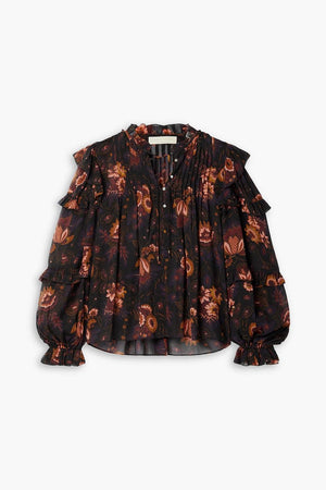 Ulla Johnson Miray Ruffled Floral Printed Silk Blouse