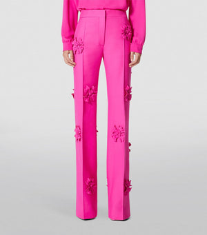 Valentino Floral-Appliqué Wool-Blend Trousers