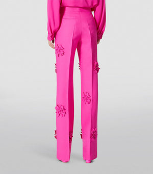 Valentino Floral-Appliqué Wool-Blend Trousers