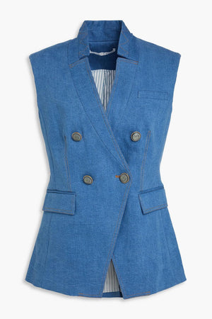 Veronica Beard Amika Double-Breasted Denim Vest - Runway Collection