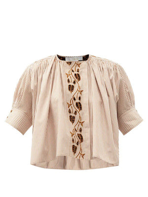 Chloé Vine Embroidered Striped Cotton Poplin Blouse