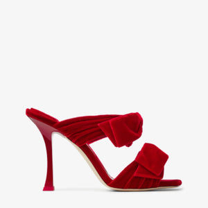 Jimmy Choo Flaca 100 Velvet Bow-Embellished Mules