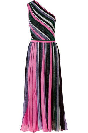 Missoni One-Shoulder Pleated Metallic Knit Stretch-Dress