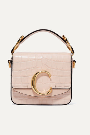 Chloé C Mini Smooth and Croc-Effect Leather Bag