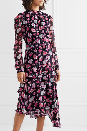 Jason Wu Asymmetric Ruffled Floral-Print Silk-Georgette Midi Dress