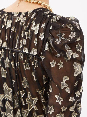 LoveShackFancy Caden Metallic Star Printed Silk Mini Dress