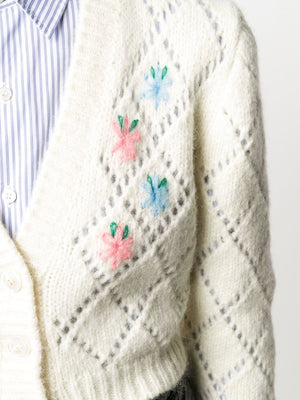 Alessandra Rich Floral Embroidered Pointelle Alpaca-Blend Cardigan