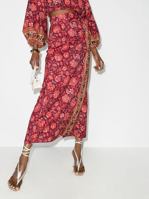 Boteh 'Petra' Floral-Print Cotton-Linen Wrap Skirt