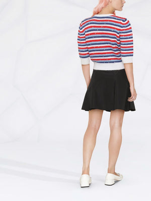 Alessandra Rich Striped Rhinestone-Embellished Cropped Sweater - Spring 2022 Collection