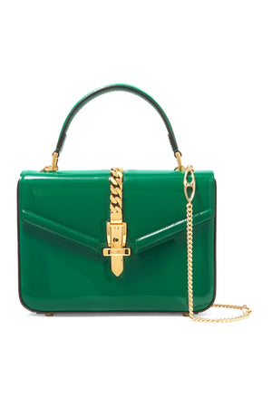Gucci Sylvie 1969 Mini Chain-Embellished Patent-Leather Tote - Current Season
