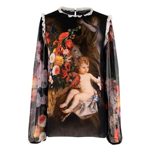 Dolce & Gabbana Cherub Printed Silk Blouse