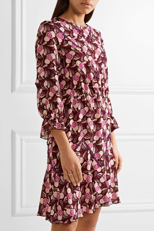 Anna Sui Lace-Trimmed Printed Crepe Mini Dress