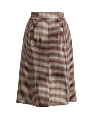 See by Chloe Houndstooth Wool-Blend Mid-Length A-Line Skirt