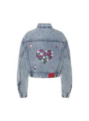 Alessandra Rich Floral-Embroidered Denim Jacket