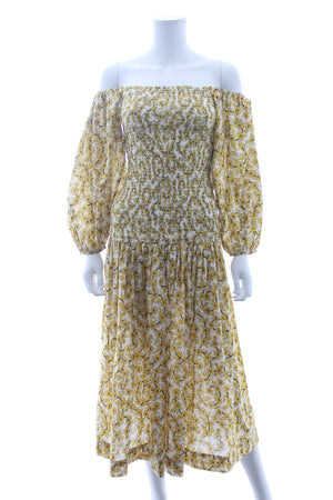 Rhode Off-the-shoulder Floral Printed Cotton Midi Dress