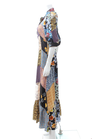 Prada Pussy-Bow Patchwork Printed Silk-Blend Crepe Midi Dress - Current Season