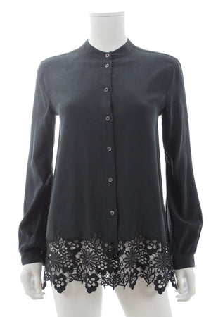 Equipment Flower Lace-Trimmed Washed-Silk Shirt