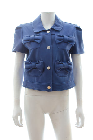 Mulberry Bow-Detailed Short Sleeve Leather Jacket
