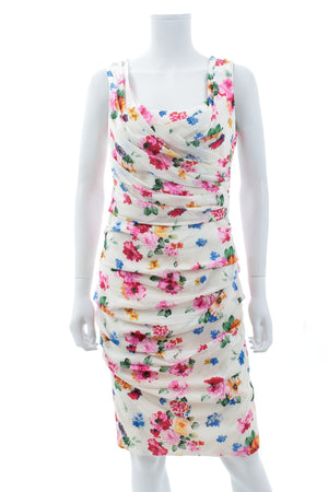 Dolce & Gabbana Ruched Stretch-Silk Floral Printed Dress
