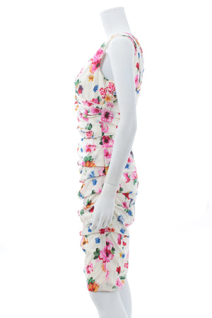 Dolce & Gabbana Ruched Stretch-Silk Floral Printed Dress