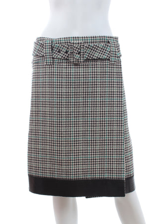 Prada Special Edition Houndstooth Wool-Blend Belted Skirt