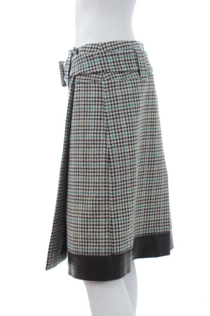 Prada Special Edition Houndstooth Wool-Blend Belted Skirt