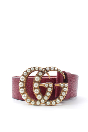 Gucci Leather Belt with Pearl Double G