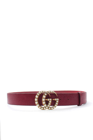 Gucci Leather Belt with Pearl Double G